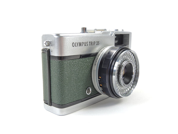 Early Olympus Trip 35 in dark green cowhide leather Exc+