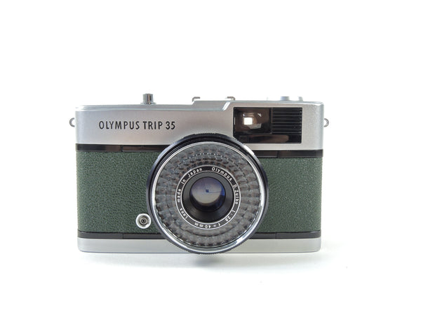 Early Olympus Trip 35 in dark green cowhide leather Exc+