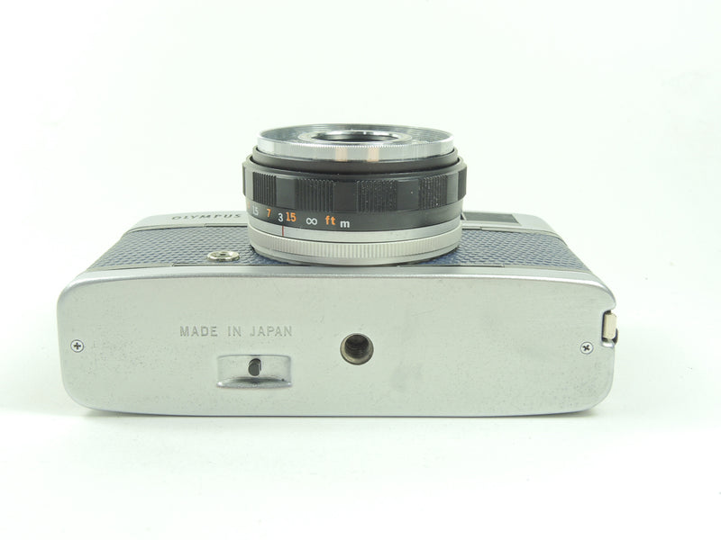 Early Olympus Trip 35 in navy blue lizard cowhide leather