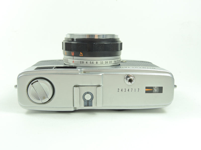 Early Olympus Trip 35 in navy blue lizard cowhide leather