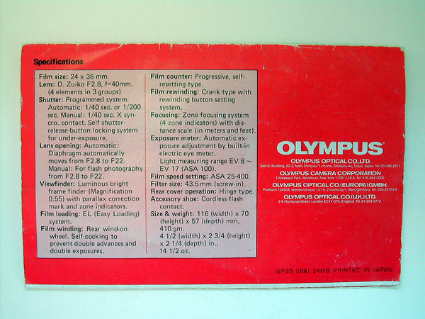 Olympus Trip 35 original instructions